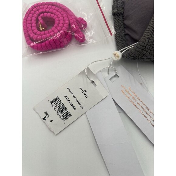 NWT Pilyq Womens Acai Reef Bandeau Bikini Top Hot Pink Gray Halter Option - Picture 6 of 7